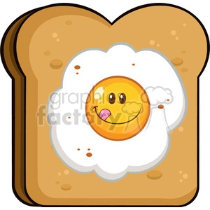 A clipart image of a sunny-side-up egg with a happy face on a slice of toast.
