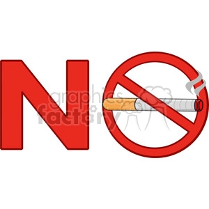 Clipart image of the word 'NO' with a red 'no smoking' sign incorporating a cigarette inside the 'O'.