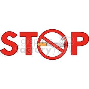 A clipart image with the word 'STOP' in bold red letters, where the letter 'O' is made into a 'no smoking' sign with a cigarette inside.
