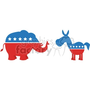 political elephant republican vs donkey democrat vector illustration flat design style isolated on white