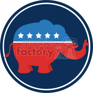 9341 funny republican elephant cartoon blue circale label vector illustration flat design style isolated on white
