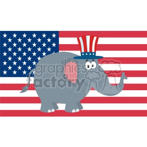 Cartoon Elephant with Patriotic Hat and American Flag Background
