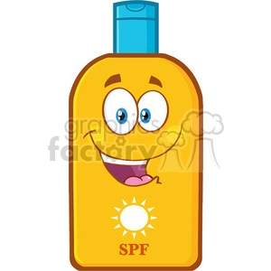 happy bottle sunscreen cartoon mascot character with sun and text spf vector illustration isolated on white background 01