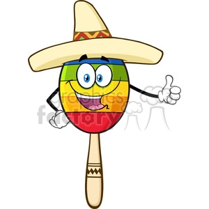 happy colorful mexican maracas cartoon mascot character with sombrero hat giving a thumbs up vector illustration isolated on white background