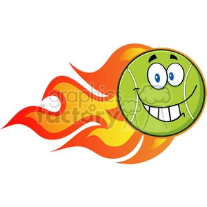 smiling tennis ball cartoon character with a trail of flames vector illustration isolated on white