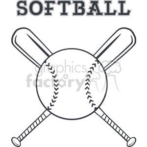 softball over crossed bats logo design vector illustration with text isolated on white background