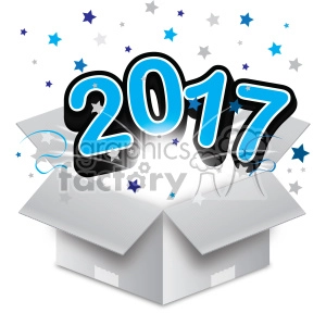 blue 2017 new year exploding from a box vector art