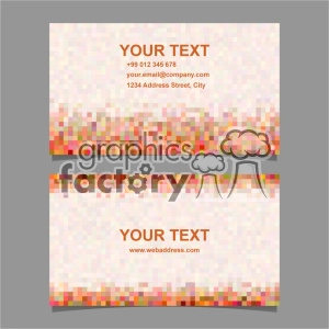 The image contains a pair of business card templates with a colorful pixelated border at the top and bottom. The upper card includes placeholders for a name, phone number, email address, and physical address, while the lower card contains placeholders for a name and website address.