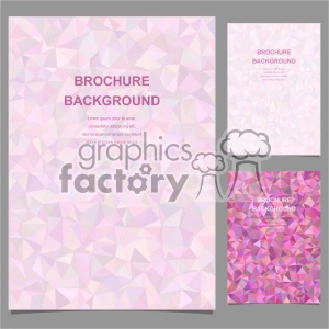 Clipart image showing three stylish brochure designs with low-poly, geometric, and polygonal pink backgrounds. The central background features a soft pink pattern, while the right-side versions display similar geometric patterns in different orientations and color intensities.