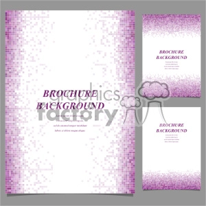 This clipart image features a brochure background design. The main design includes a white background with scattered purple mosaic tiles along the edges. The text 'BROCHURE BACKGROUND' is prominently displayed in the center, with placeholder lorem ipsum text beneath it. The clipart also includes two smaller variations of the same design layout.