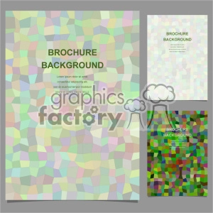 This clipart image features three brochure background designs with abstract geometric patterns. Each background consists of mosaic-like, irregularly shaped colored tiles in pastel and darker hues, suitable for brochure or flyer design.
