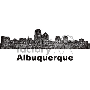 A sketched clipart image of the Albuquerque skyline with tangled lines, featuring the city's name written below.