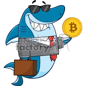 Cartoon Business Shark Mascot with Bitcoin - Fun Financial Concept