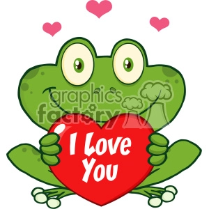 Cute Frog Cartoon Mascot Character Holding A Valentine Love Heart Vector With Text I love You