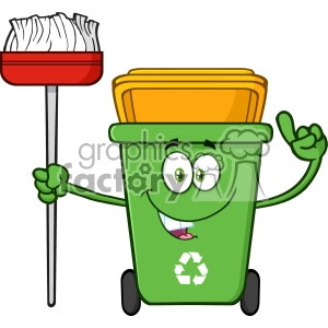 Talking Green Recycle Bin Cartoon Mascot Character Pointing To A Open Lid Vector