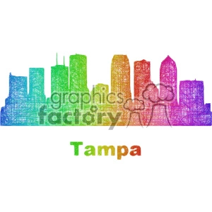 Colorful abstract line art representation of the Tampa city skyline with the word 'Tampa' written below.