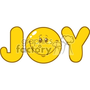 This clipart image features the word 'JOY' in large, bold yellow letters. The 'O' in the word is replaced by a smiling and happy emoji face.