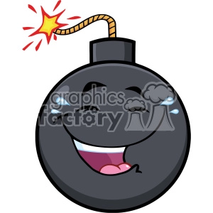 A clipart image of a laughing cartoon bomb with a lit fuse and sweat droplets.