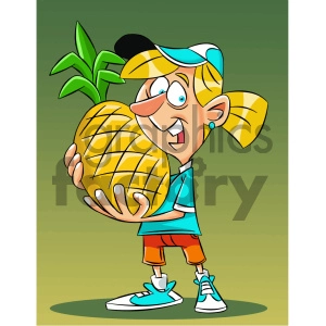 cartoon girl holding huge pineapple