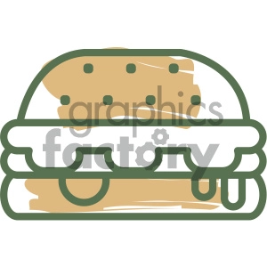 A line drawing of a cheeseburger with cheese and sauce dripping out the sides. Ideal for an icon 