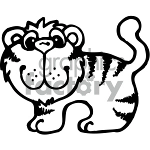 Stylized Tiger in Black and White Outline