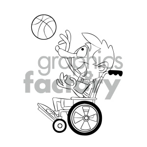 black and white cartoon disabled basketball