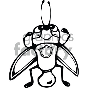 Black and white clipart image of a beetle with prominent antennae and detailed wings.