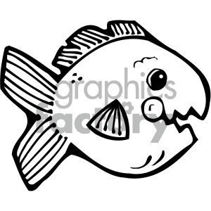 The clipart image shows a stylized representation of a fish. It features prominent, exaggerated facial features and gills, with clearly defined fins and scales. The fish has a round eye, a smiling mouth, and appears to be cartoonish in style.
