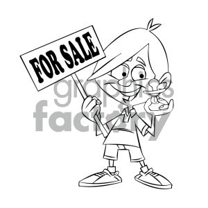 black and white cartoon kid holding a baby binky for sale