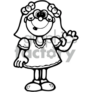 black and white cartoon girl waving