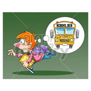 kid running late for school bus clipart