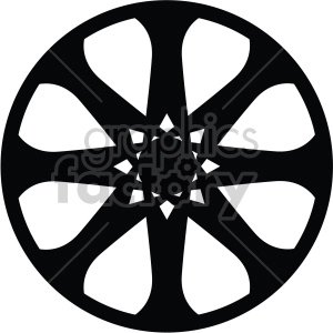 The image is a black and white clipart of a wheel rim design with a symmetrical pattern.