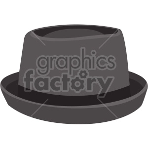 Clipart image of a dark grey fedora hat with a black band.