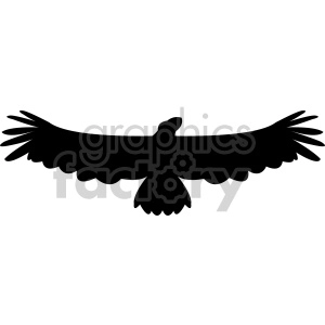 A black silhouette clipart image of a bird in flight with wings outstretched.