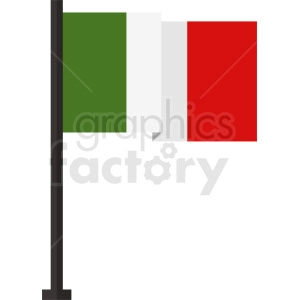 The clipart image shows the national flag of Italy, consisting of three equally sized vertical bands of green, white, and red, from left to right, hanging from a flagpole.