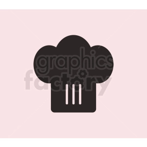 A minimalist black-and-white clipart image of a chef's hat on a light pink background.