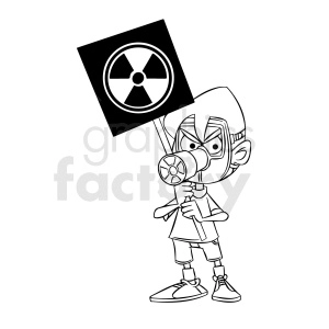 black and white cartoon protestor protesting toxic radiation