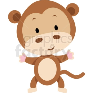 Cute cartoon monkey clipart with a smiling face and open arms, suitable for children's graphics and designs.