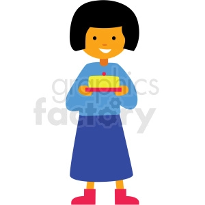 cartoon girl holding cake vector clipart