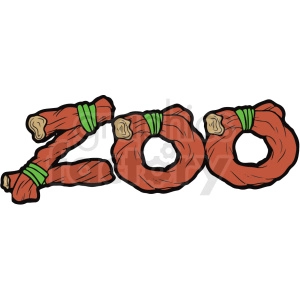 A clipart image of the word 'Zoo' made from wooden logs tied together with green ropes.