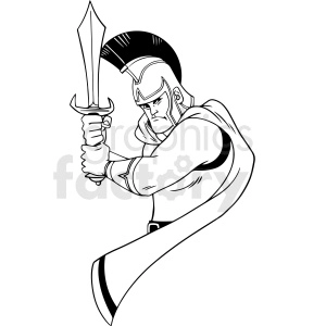 black and white cartoon trojan fighter vector clipart