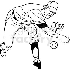 black and white baseball player vector clipart