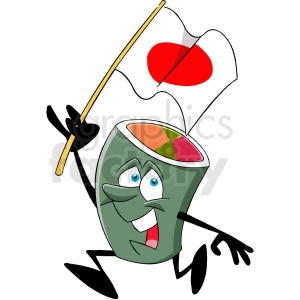 cartoon sushi character holding japan flag