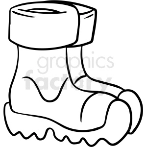 Clipart image of a single winter boot with a high ankle, thick sole, and round toe.