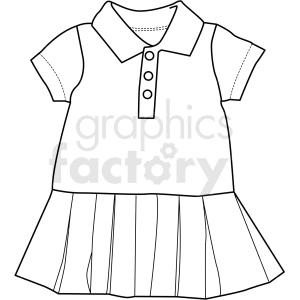 A black and white clipart image of a girl's polo dress with short sleeves and a pleated skirt.