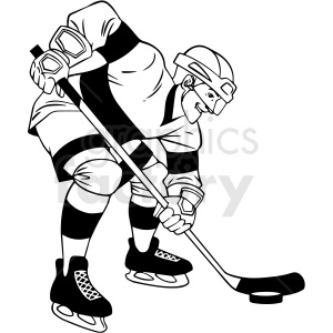 black and white hockey player faceoff clipart