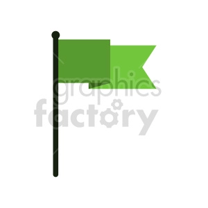 The image shows a stylized graphic of a green flag attached to a black flagpole. The flag design is simple, featuring a solid green color and a classic swallowtail cut at the end.