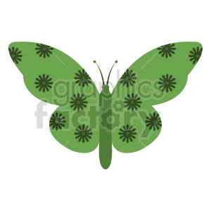 The image shows a green clipart illustration of a butterfly. The butterfly has a simple design with wings decorated with darker green flower-like patterns.