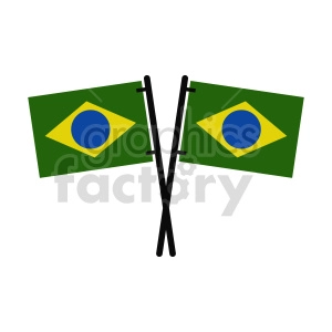 The image shows two crossed flags of Brazil, depicted in a simplified, graphical, clipart style. Each flag consists of a green field with a yellow rhombus in the center, inside of which there is a blue circle surrounded by a white ring with a band of stars.