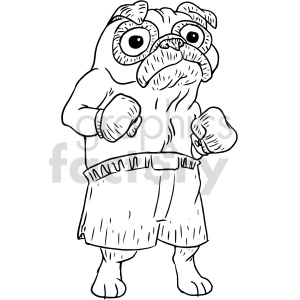The clipart image shows a cartoon of a dog standing upright with human-like characteristics, appearing as a boxer. The dog has boxing gloves on both hands, a determined expression on its face, and is wearing boxing shorts with a belt.